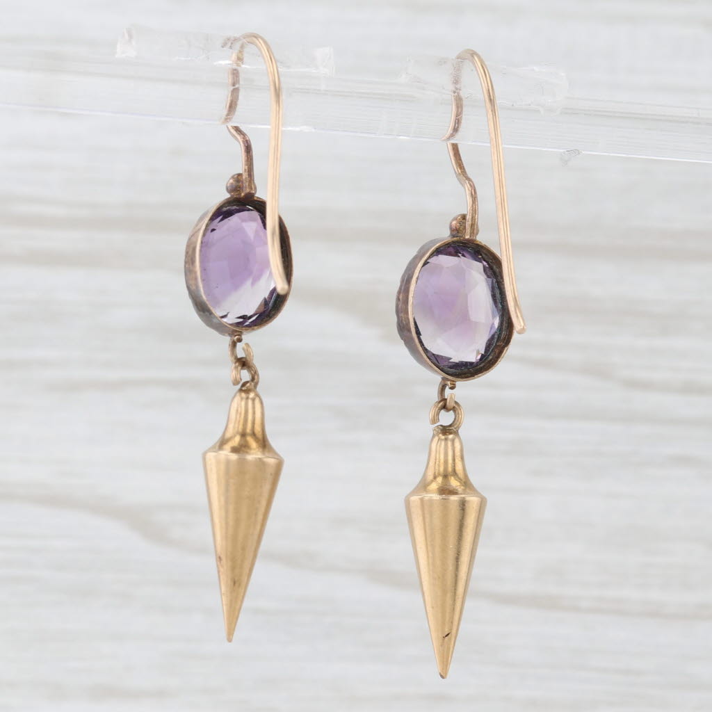 Light Gray Antique 2.82ctw Oval Amethyst Dangle Earrings 8k-15k Gold Hook Posts Drops