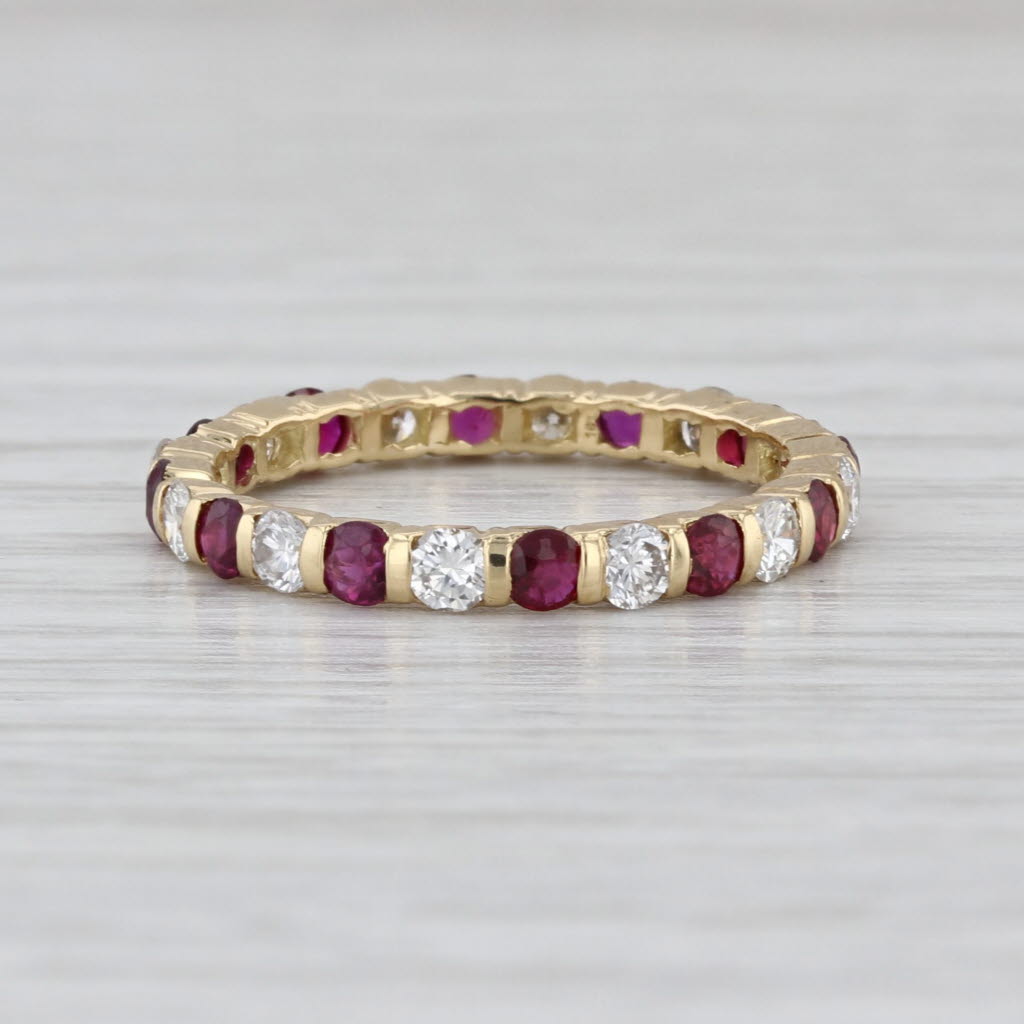 1.75ctw Ruby Diamond Eternity Band 18k Yellow Gold Size 6 wedding Stackable Ring