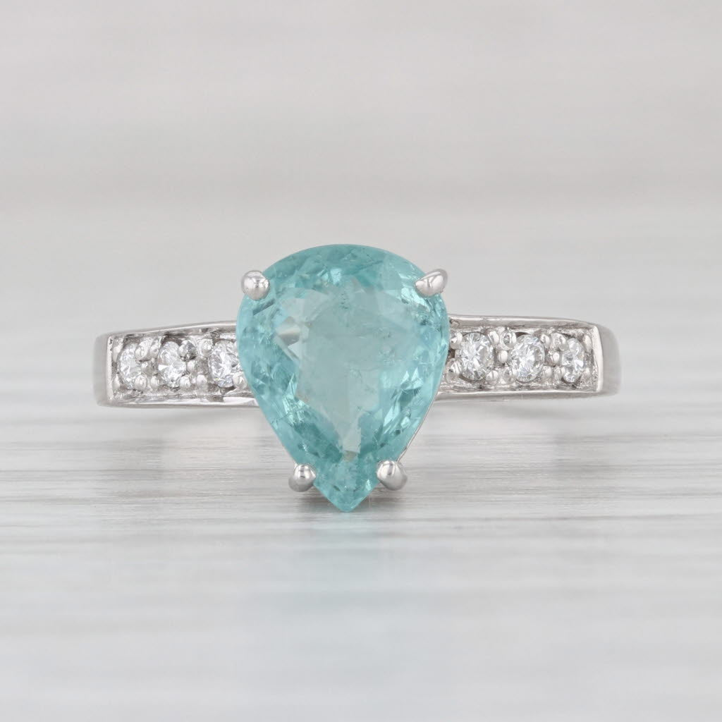 1.95ctw Pear ParaibaTourmaline Diamond Ring 18k White Gold Size 7.75 GIA
