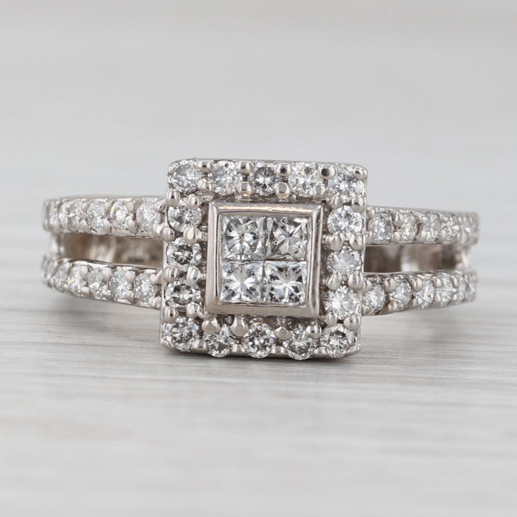 Light Gray 0.75ctw Diamond Princess Halo Engagement Ring 14k White Gold Size 5.25