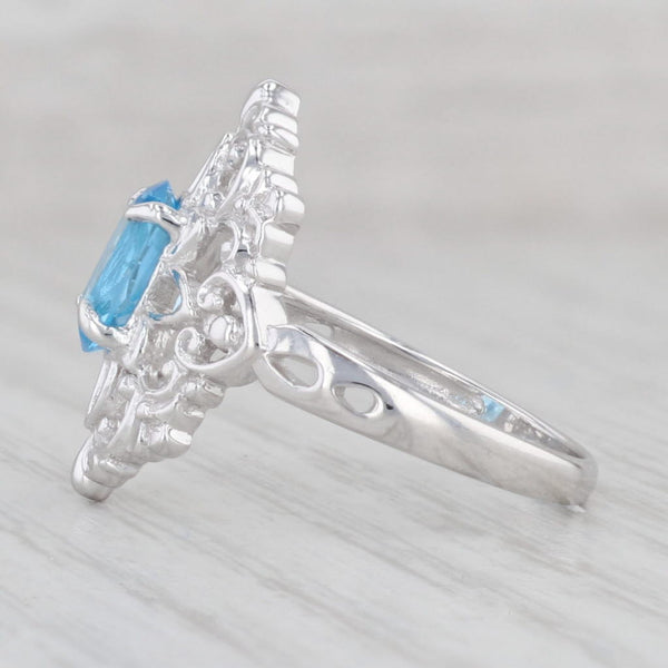 Light Gray 1.30ct Oval Blue Topaz Solitaire Ring 14k White Gold Size 7 Floral Openwork