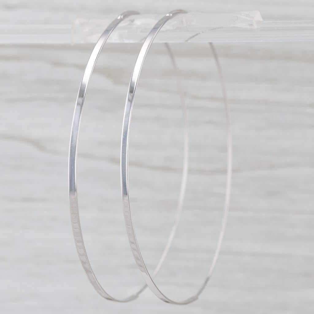 Large Thin Wire Hoop Earrings 14k White Gold 60 x 1.7mm Round Hoops