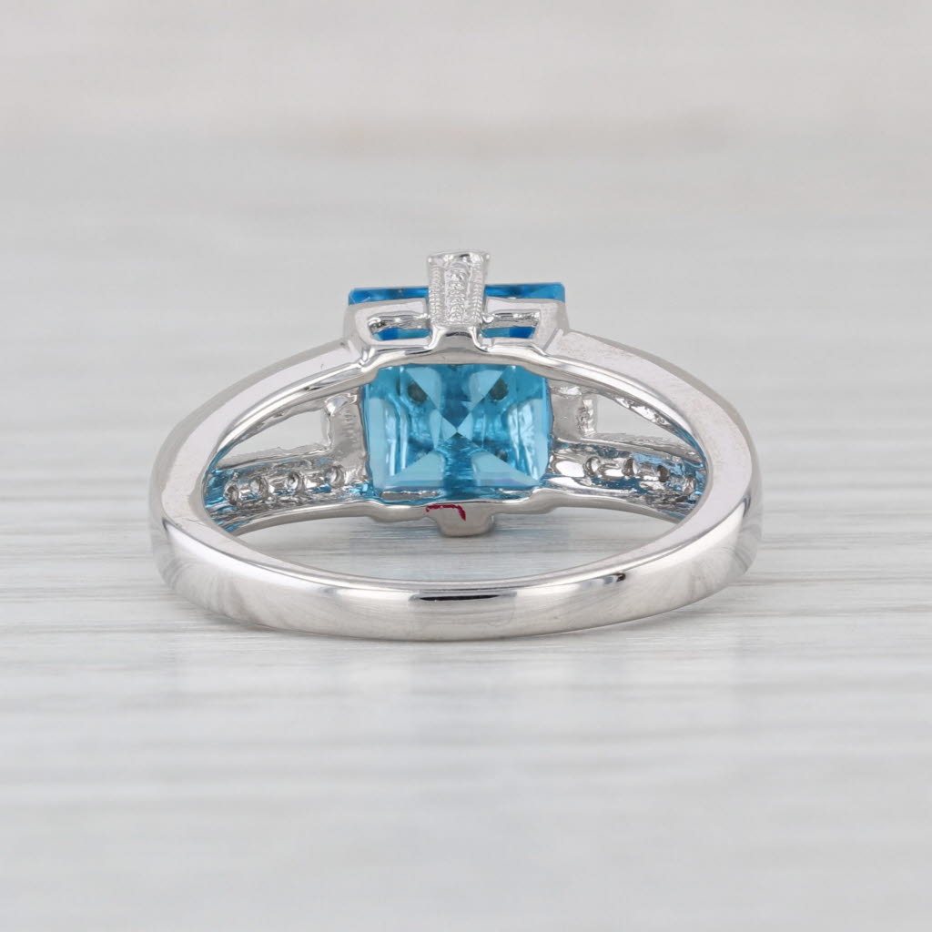 2.60ctw Blue Topaz Diamond Present Ring 14k White Gold Size 6.5