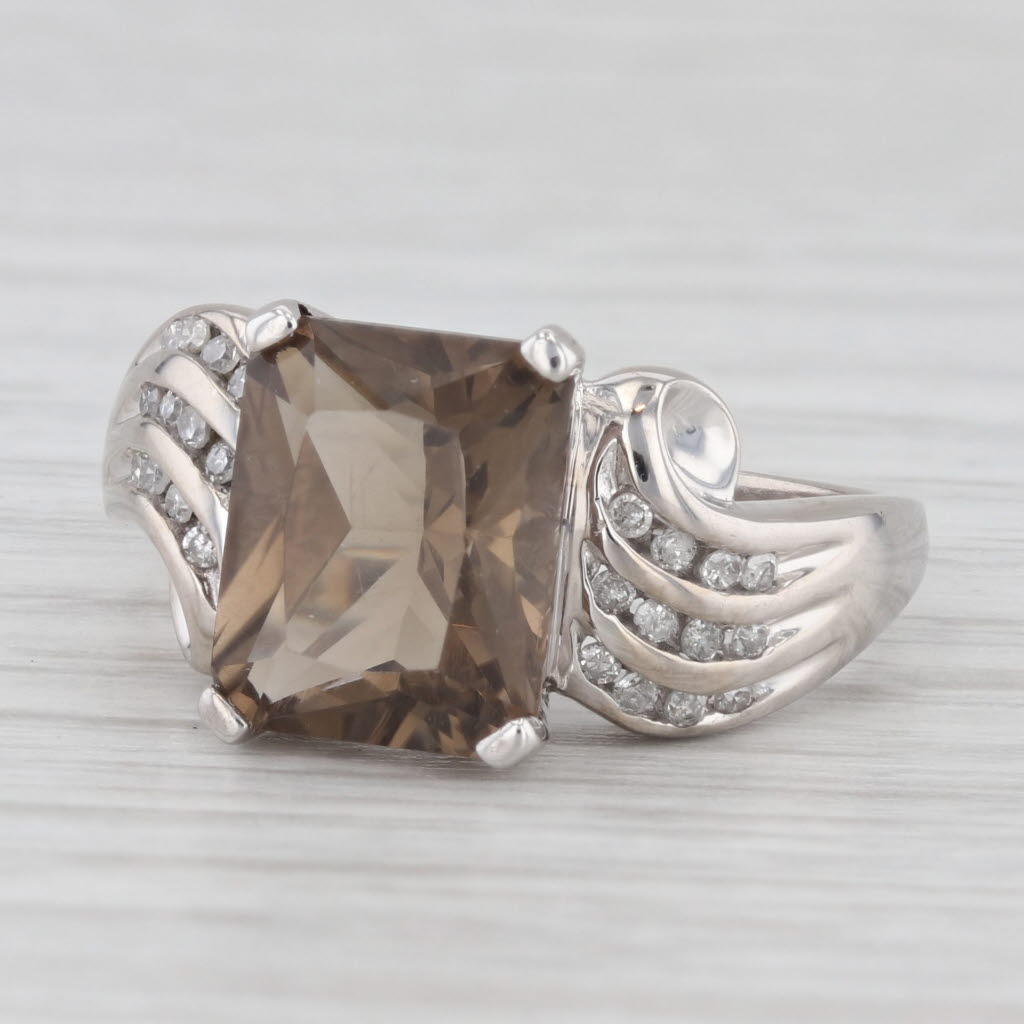 Light Gray 3.47ctw Smoky Quartz Diamond Ring 10k White Gold Size 7