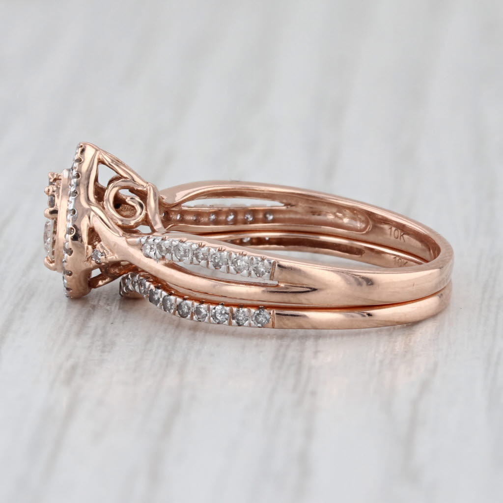 0.39ctw Diamond Halo Engagement Ring Wedding Band 10k Rose Gold Size 7 Bridal