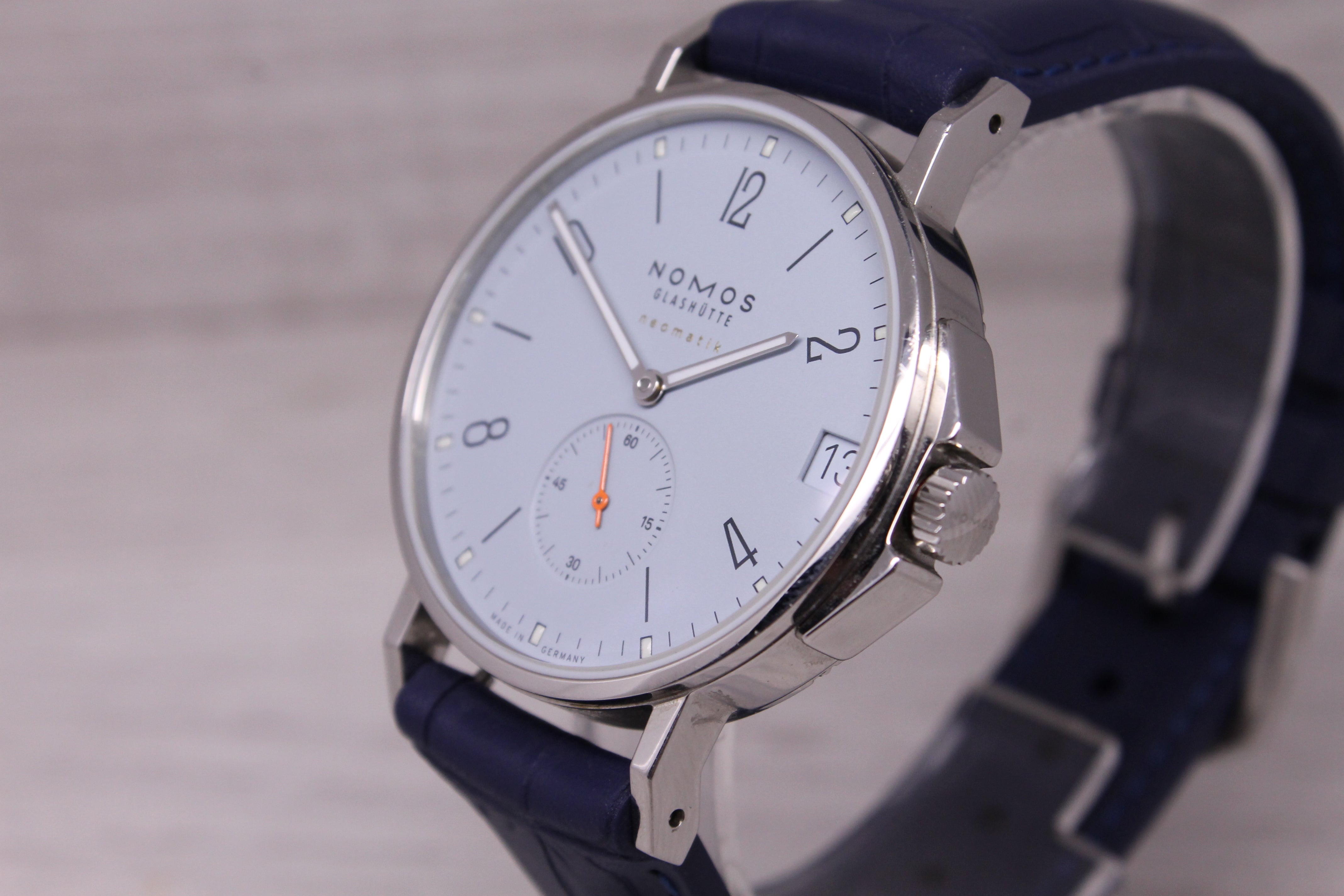 Nomos Glashutte Ahoi Neomatik 38 Date Sky Mens Steel Automatic Watch w/ Box