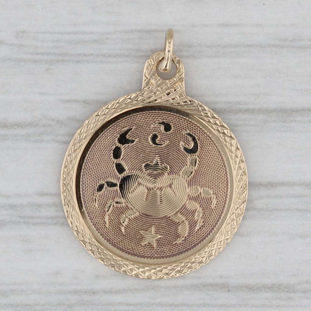 Gray Cancer Crab Birth Sign Charm 10k Yellow Gold Pendant