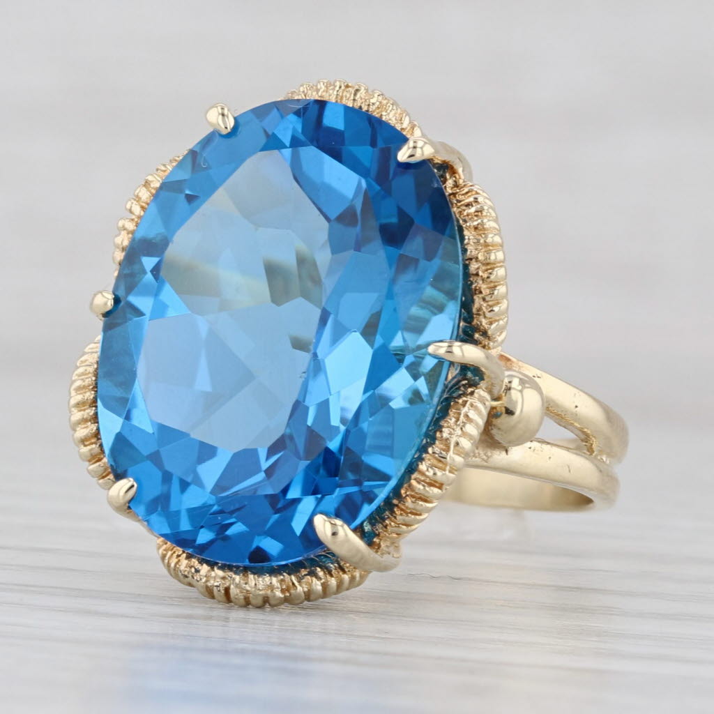 Light Gray 20ct Swiss Blue Topaz Oval Ring 14k Yellow Gold Size 8 Cocktail