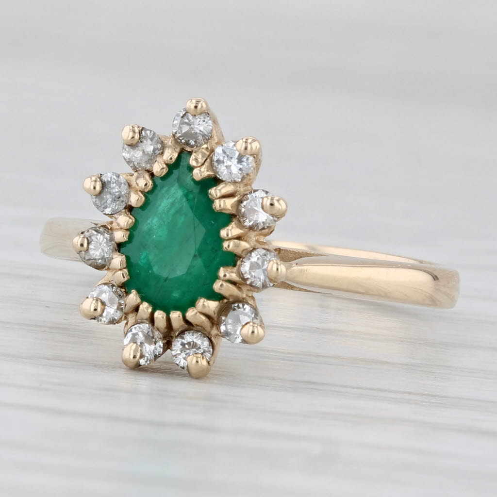 Light Gray 0.89ctw Pear Emerald Diamond Halo Ring 14k Yellow Gold Size 6.75 Engagement