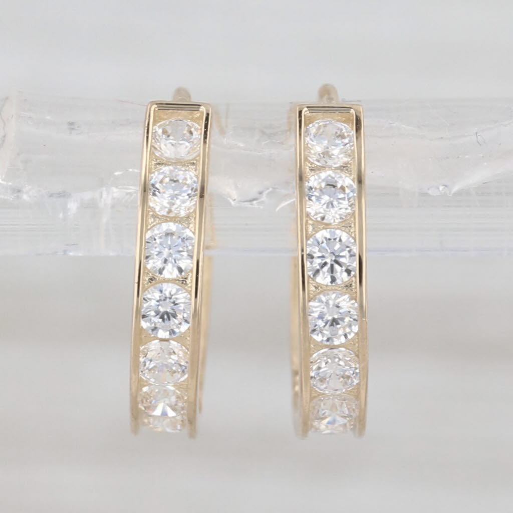 0.48ctw Cubic Zirconia Hoop Earrings 14k Yellow Gold Hinged Hoops Huggies
