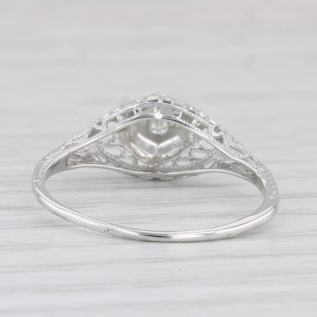 Light Gray Vintage Filigree Diamond Solitaire Ring 18k White Gold Size 8