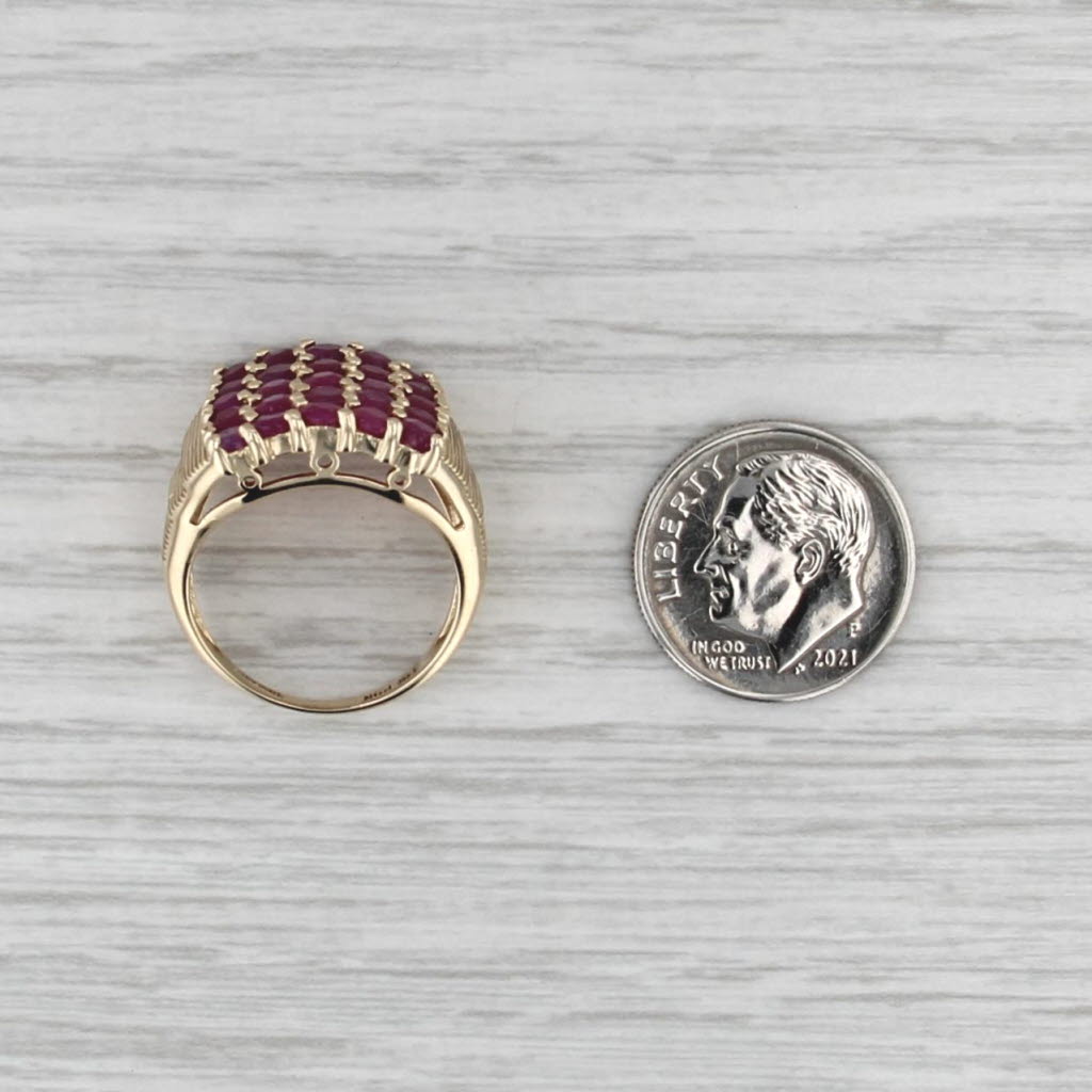 2.70ctw 5 Row Checkerboard Ruby Cluster Ring 14k Yellow Gold Size 6
