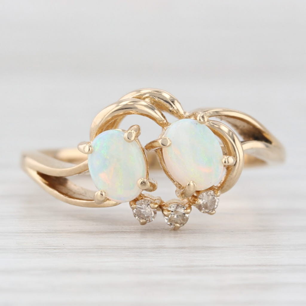 Light Gray Oval Opal Cabochon Ring 14k Yellow Gold Size 6.5 Diamond Accents