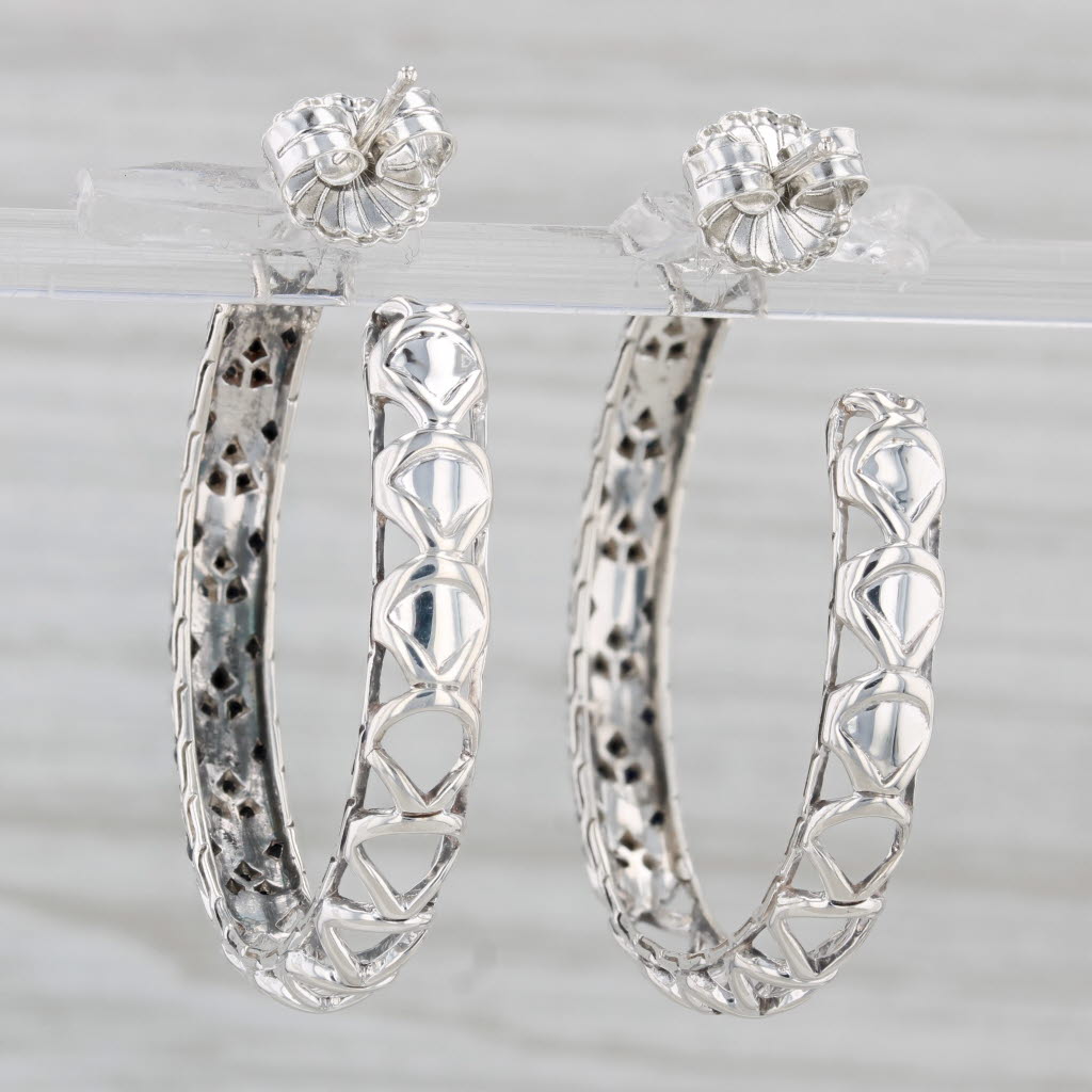 Gray John Hardy Naga Lava Black Sapphire Hoop Earrings Sterling Silver Round Hoops