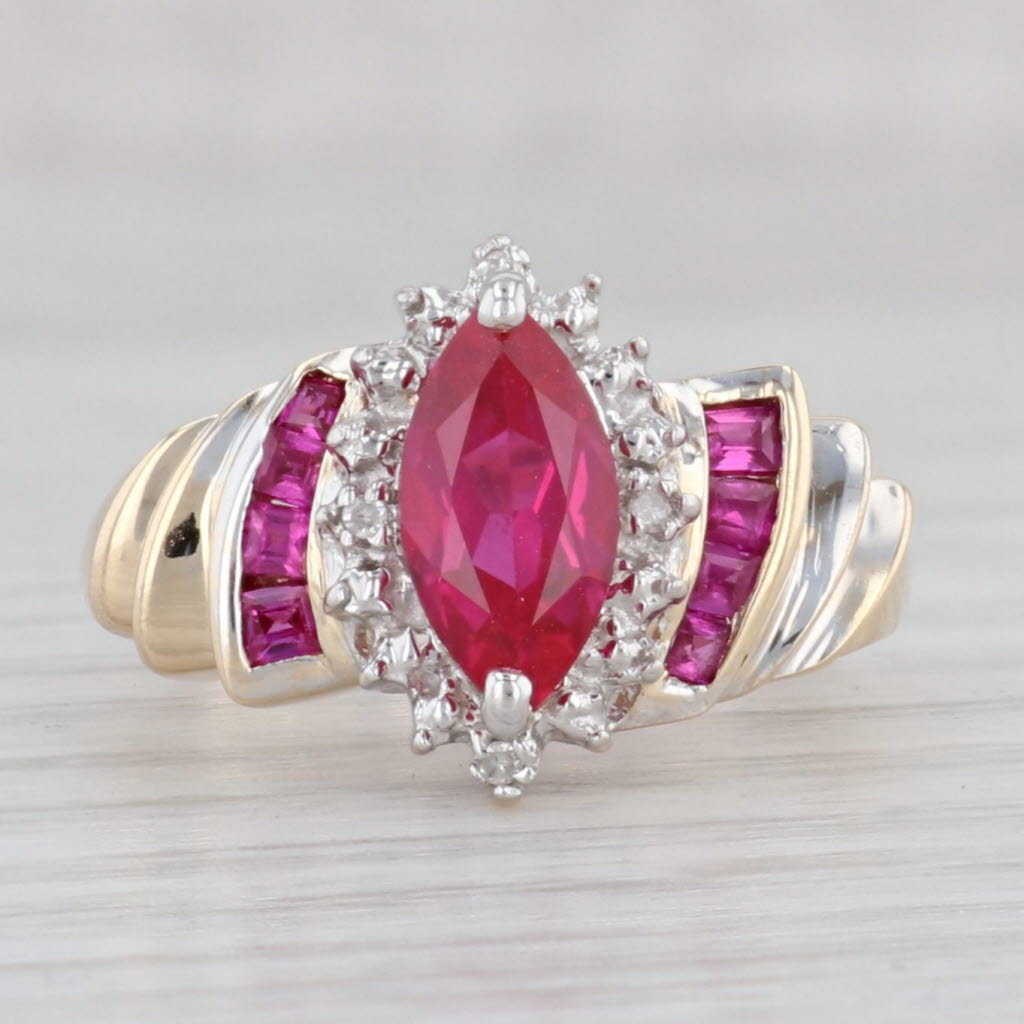 Light Gray 1.60ctw Marquise Lab Created Ruby Diamond Halo Ring 10k Yellow Gold Size 7