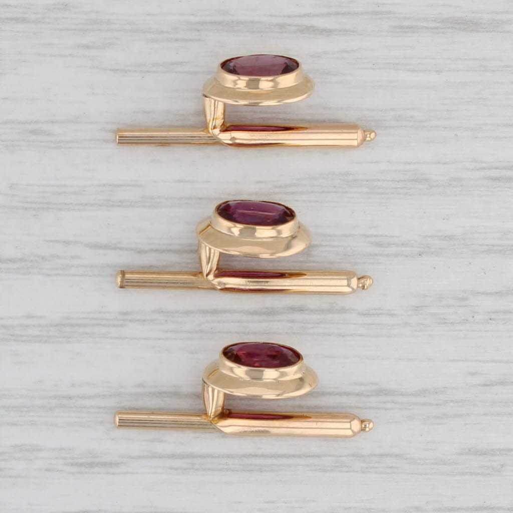 Light Gray 2.60ctw Ruby Shirt Studs 14k Yellow Gold Set of 3 Vintage Suit Accessories