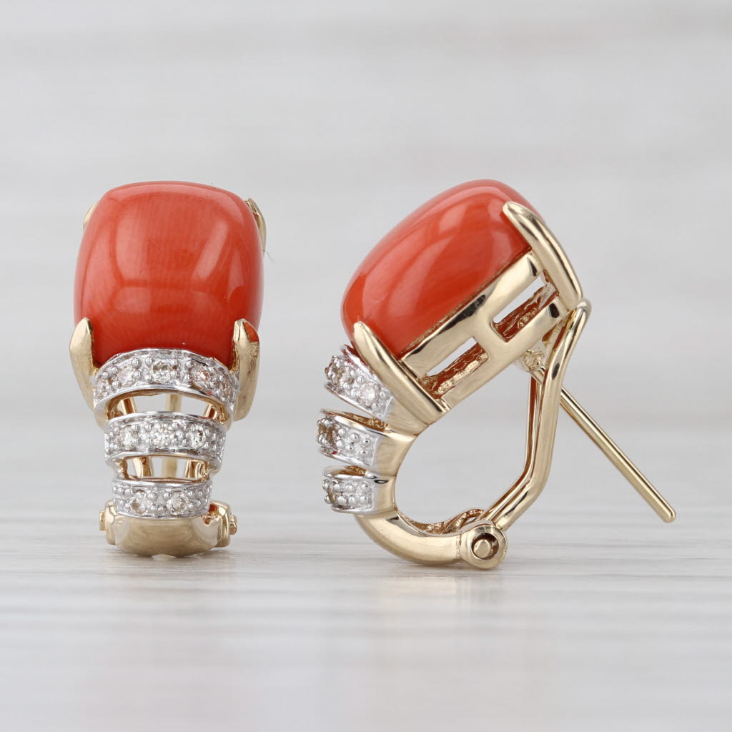 Le Vian Coral Diamond J-Hook Earrings 14k Yellow Gold Omega Back Drops