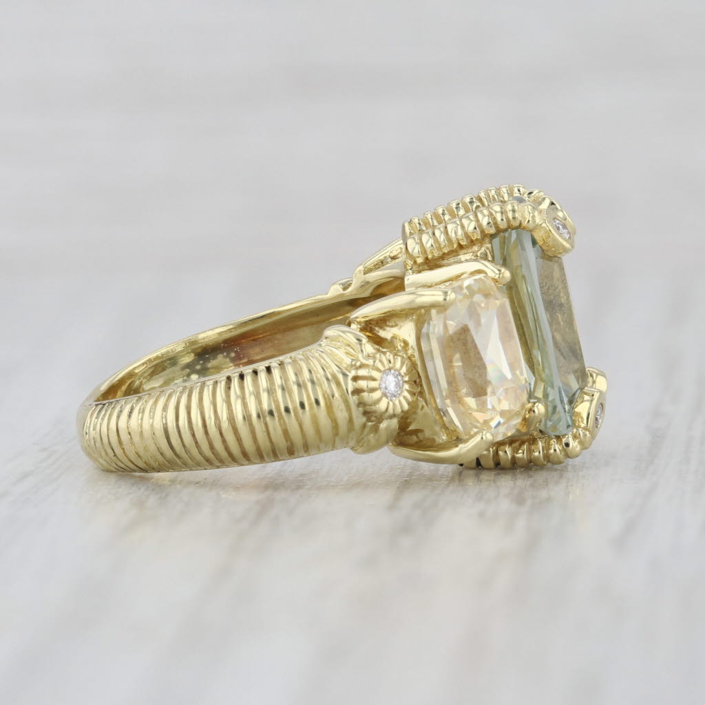 Judith Ripka Prasiolite Green Amethyst Diamond Ring 18k Yellow Gold Size 6.25