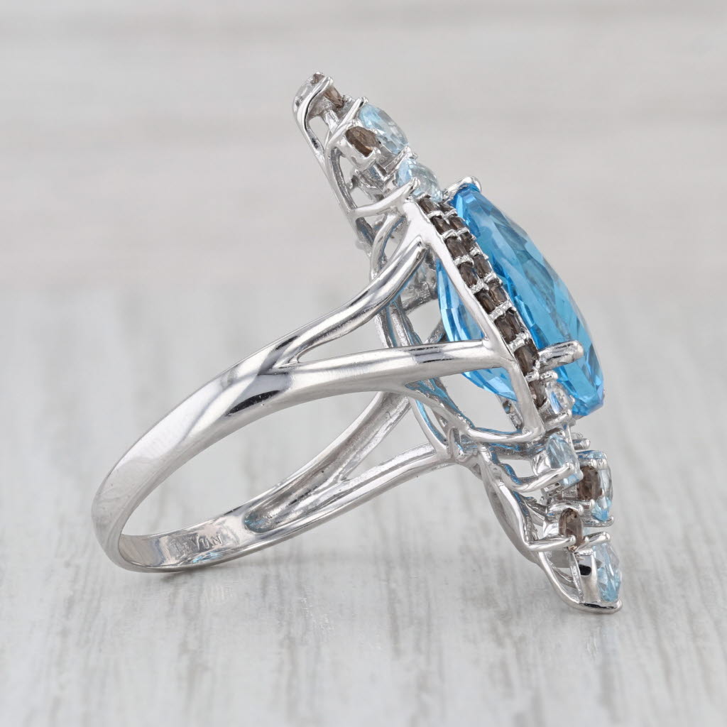 Le Vian 12.08ctw Blue White Topaz Smoky Quartz Ring 14k White Gold Cocktail