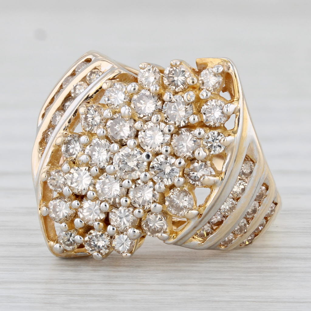 Light Gray 1.40ctw Diamond Cluster Cocktail Ring 10k Yellow Gold Size 6.75