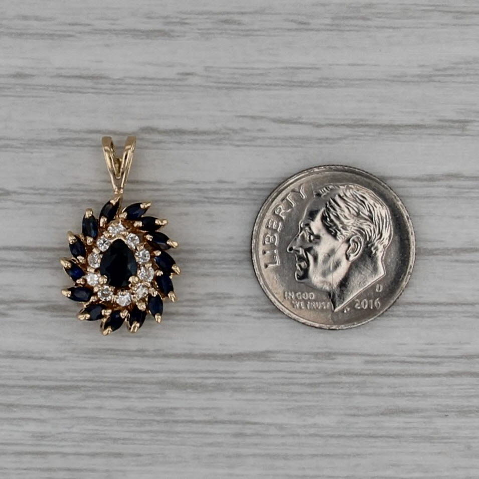 1.28ctw Blue Sapphire Diamond Teardrop Pendant 14k Yellow Gold