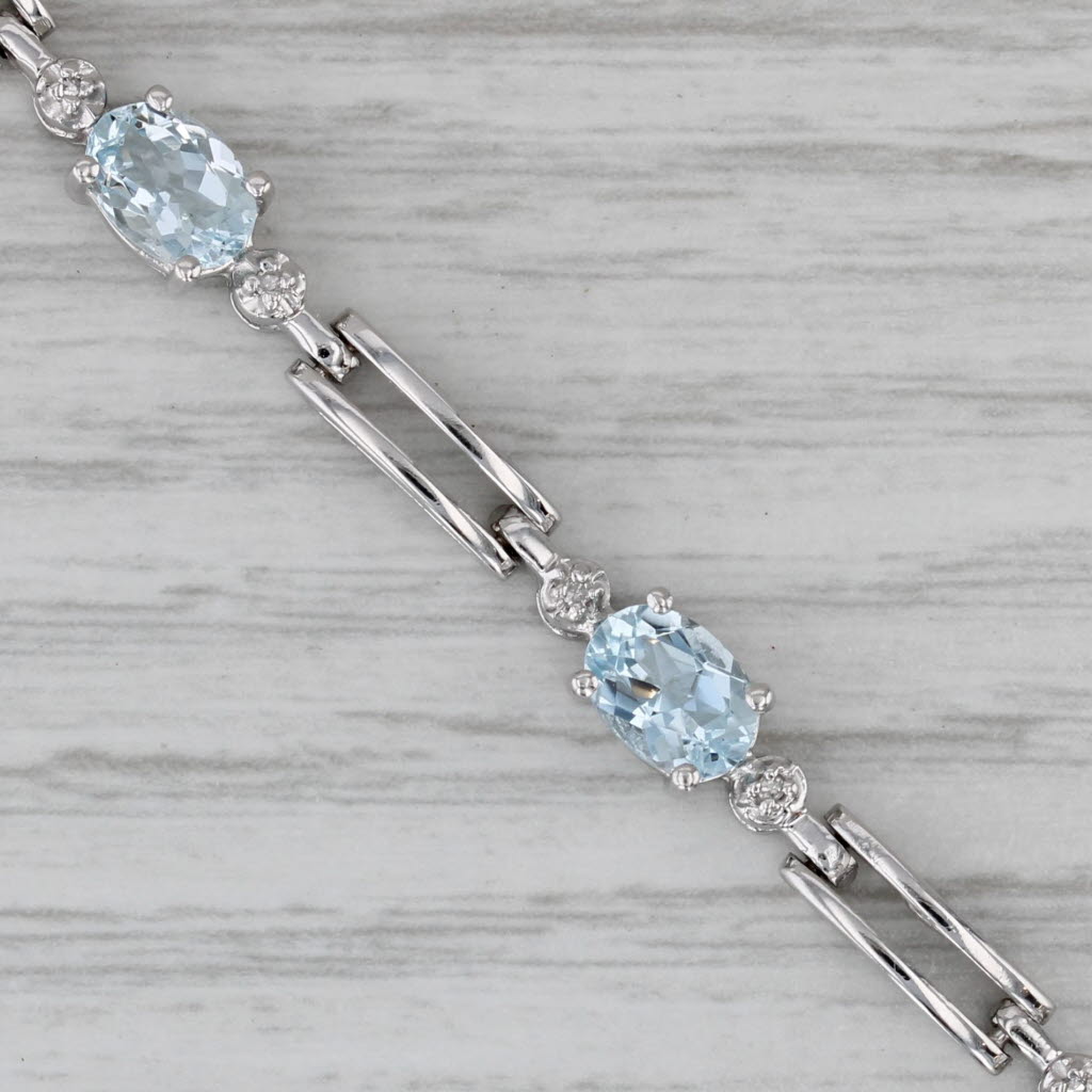 Gray 5.05ctw Aquamarine Diamond Tennis Bracelet 10k White Gold 6.75" 5.2mm