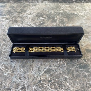Vintage Tiffany 3-Row Bracelet 18k Yellow Gold w/ Box Magazine 7" 18mm