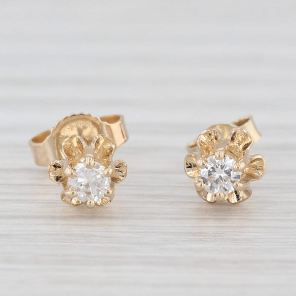 0.10ctw Diamond Round Solitaire Buttercup Stud Earrings 14k Yellow Gold