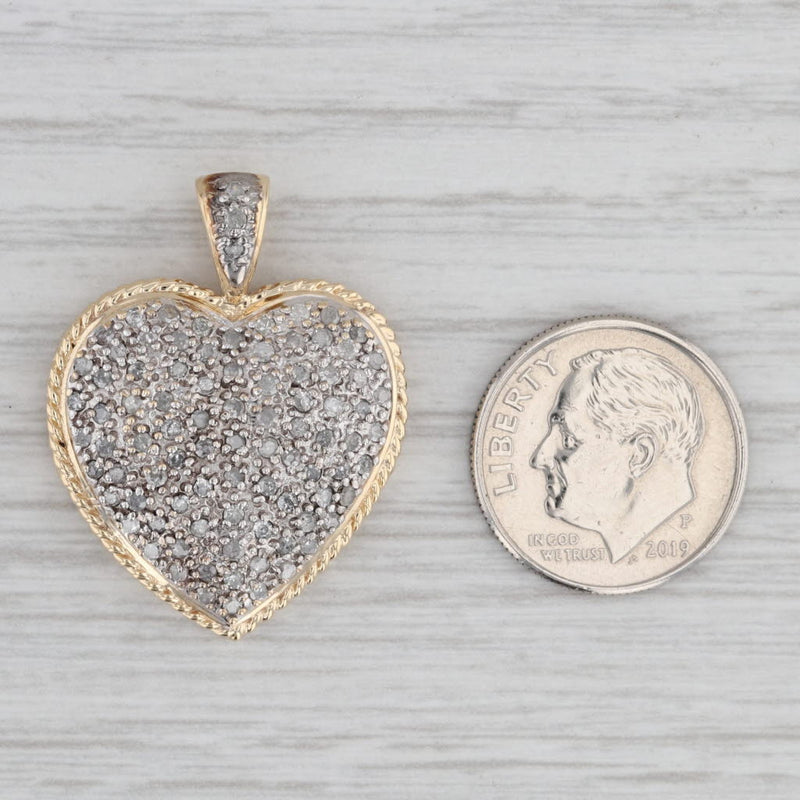 Gray 0.70ctw Pave Diamond Heart Pendant 10k Yellow Gold Vintage Keepsake