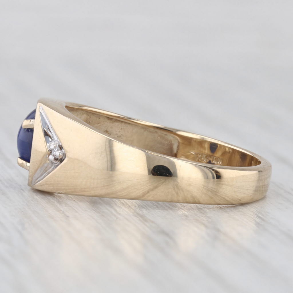 Lab Created Star Sapphire Diamond Ring 10k Yellow Gold Size 10.25