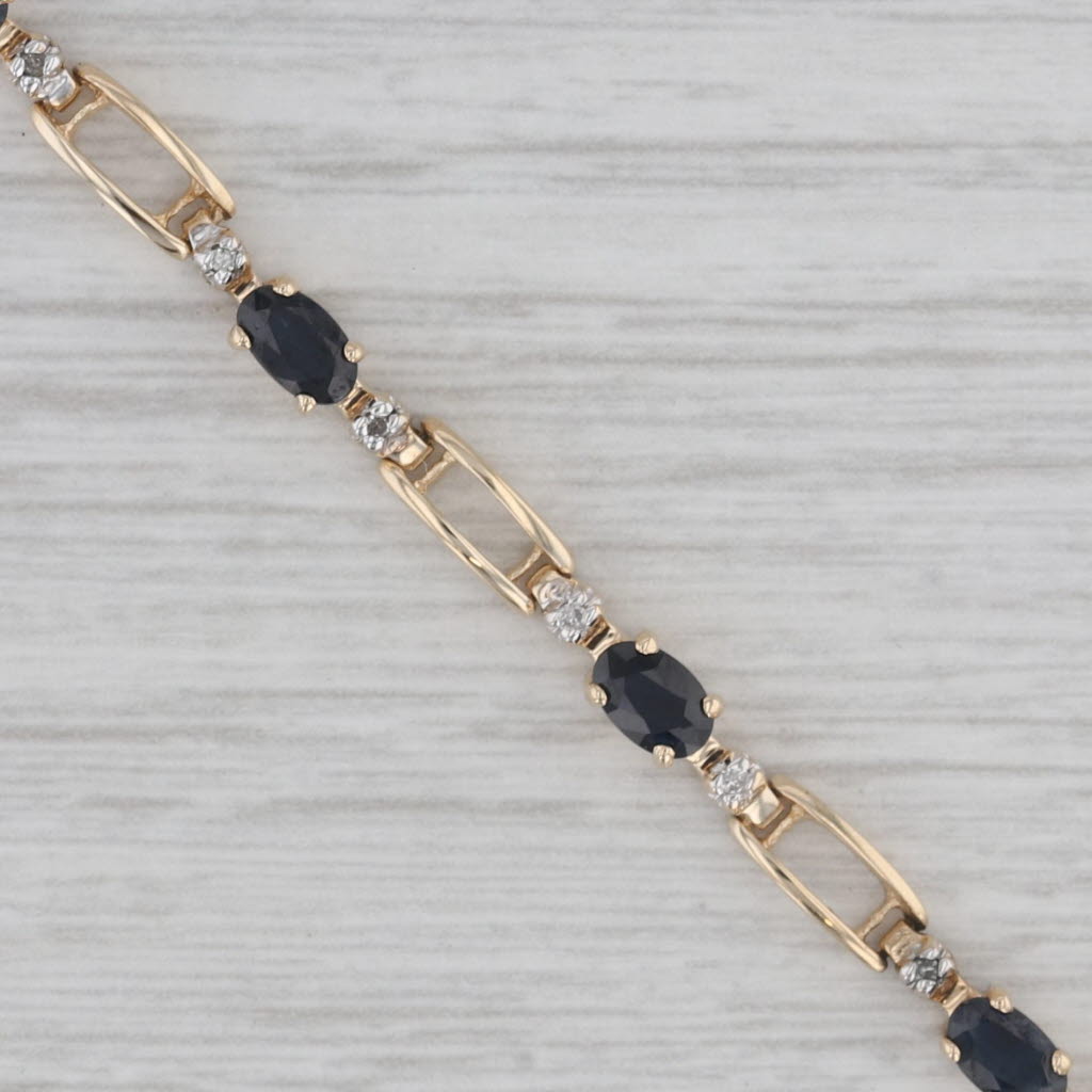 Gray 3.08ctw Blue Sapphire Diamond Bracelet 10k Yellow Gold 7" 3.3mm