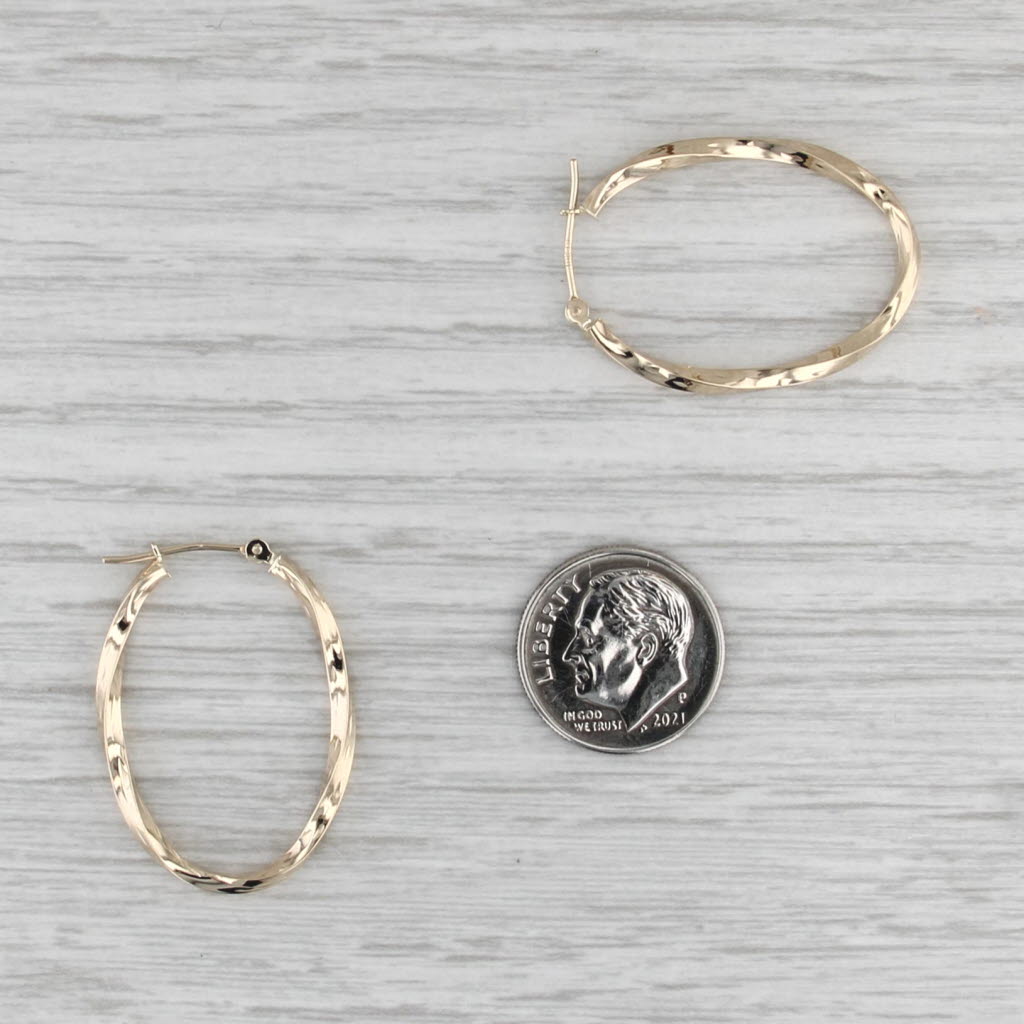 Twist Oval Hoop Earrings 10k Yellow Gold Snap Top Hoops 30.9 x 2.5 mm