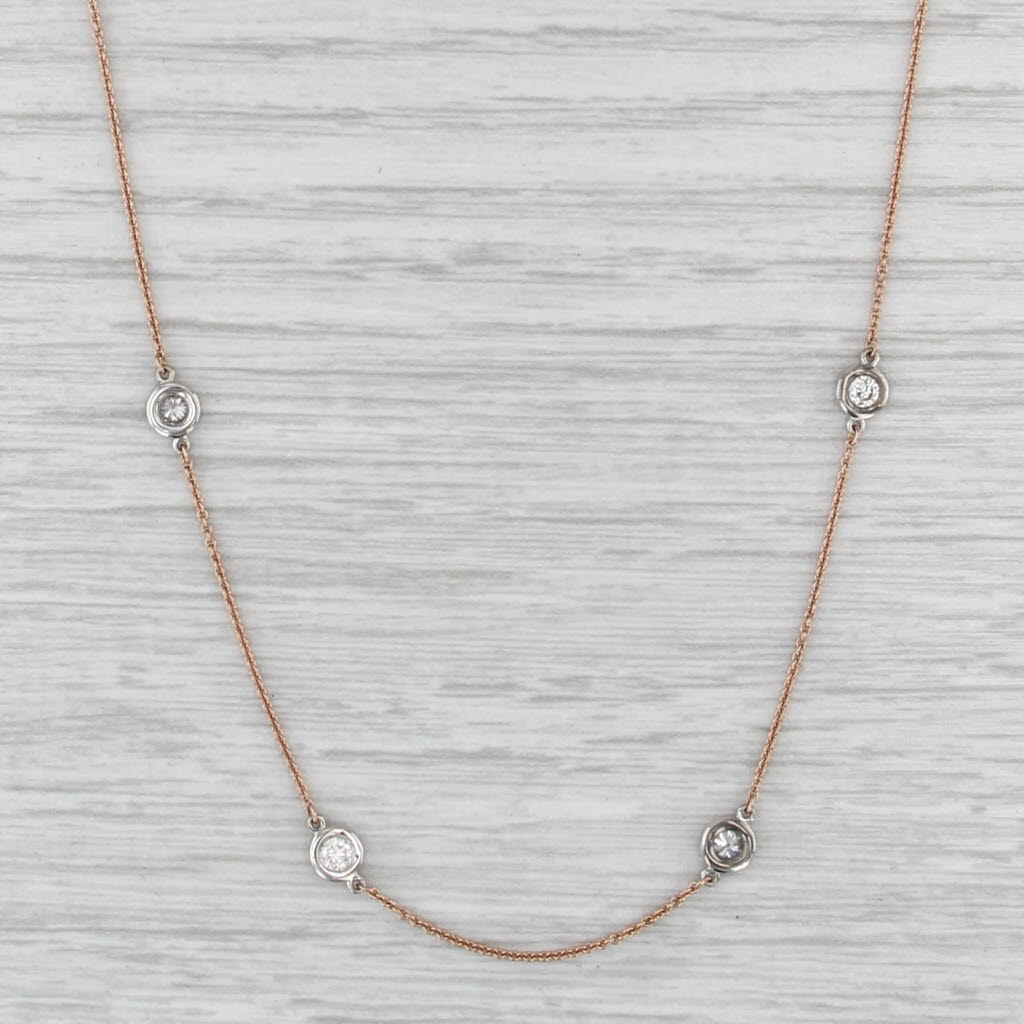 0.74ctw Diamonds by the Yard Station Necklace 14k Rose White Gold 19.5"