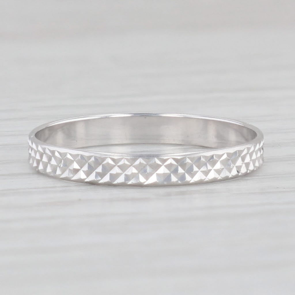 Light Gray Textured Stackable Ring 18k White Gold Size 8 Wedding Band