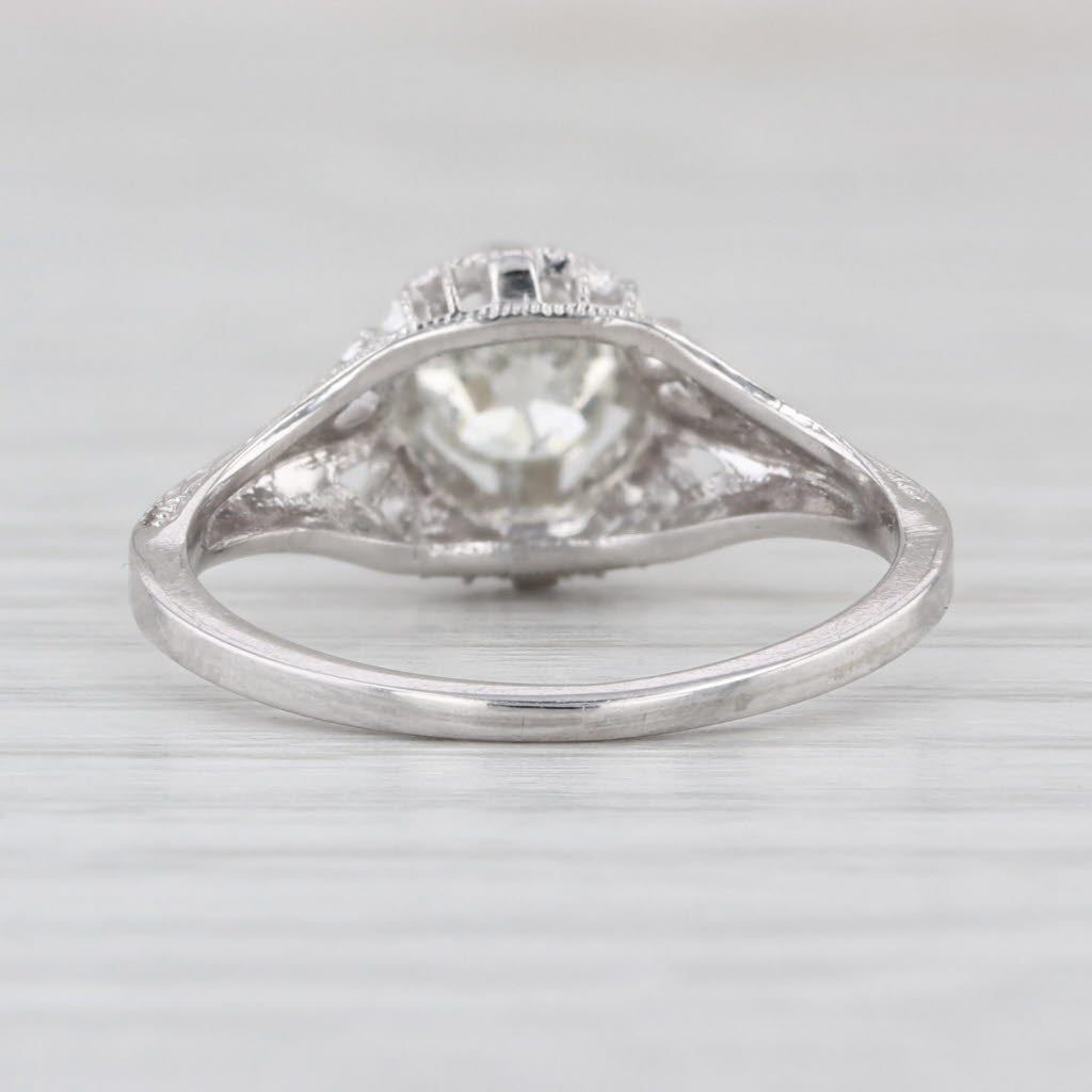 Art Deco 0.73ct Diamond Old Mine Cut Solitaire Engagement Ring 18k White Gold