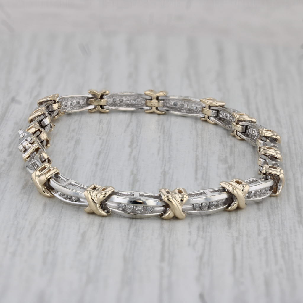 Gray 0.30ctw Diamond Bar X Link Bracelet 10k White Yellow Gold 7.25" 5mm