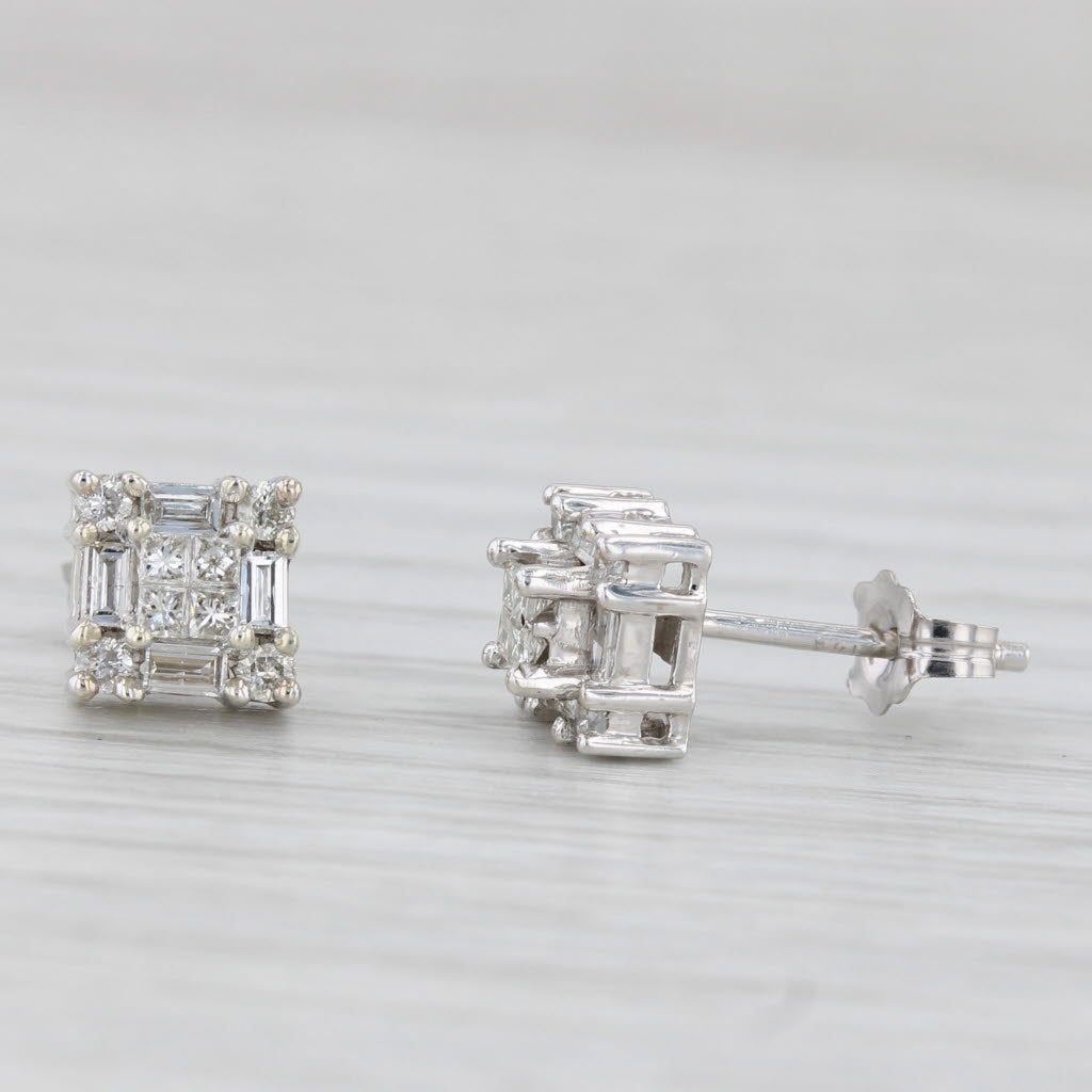 Light Gray 0.42ctw Princess Halo Stud Earrings 14k White Gold