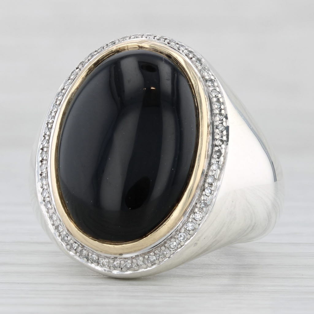 Light Gray Onyx Diamond Halo Ring 14k White Gold Size 7 Statement