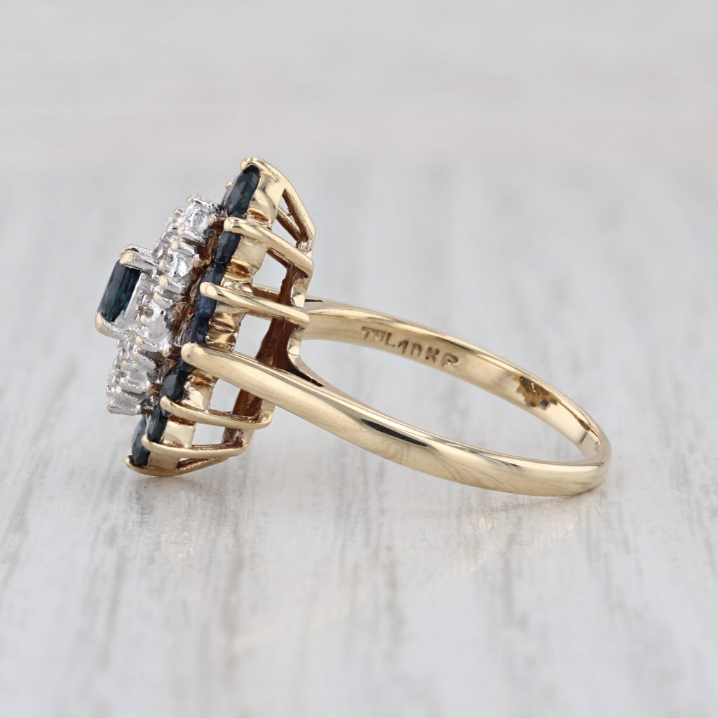 2.14ctw Blue Sapphire Diamond Halo Ring 10k Yellow Gold Size 7.25 Cocktail