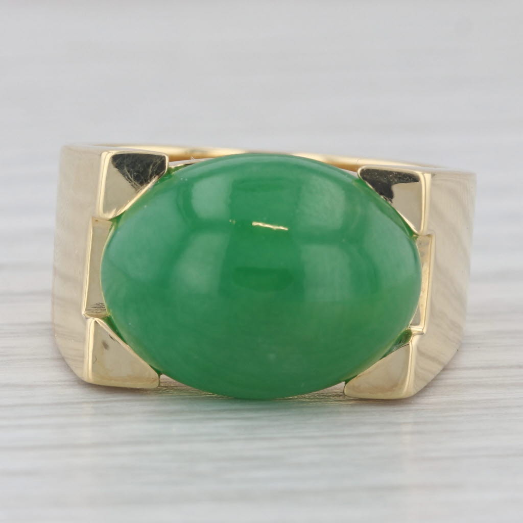 Gray Jadeite Jade Solitaire Ring 18k Gold Oval Cabochon Solitaire Size 9.75 Papers