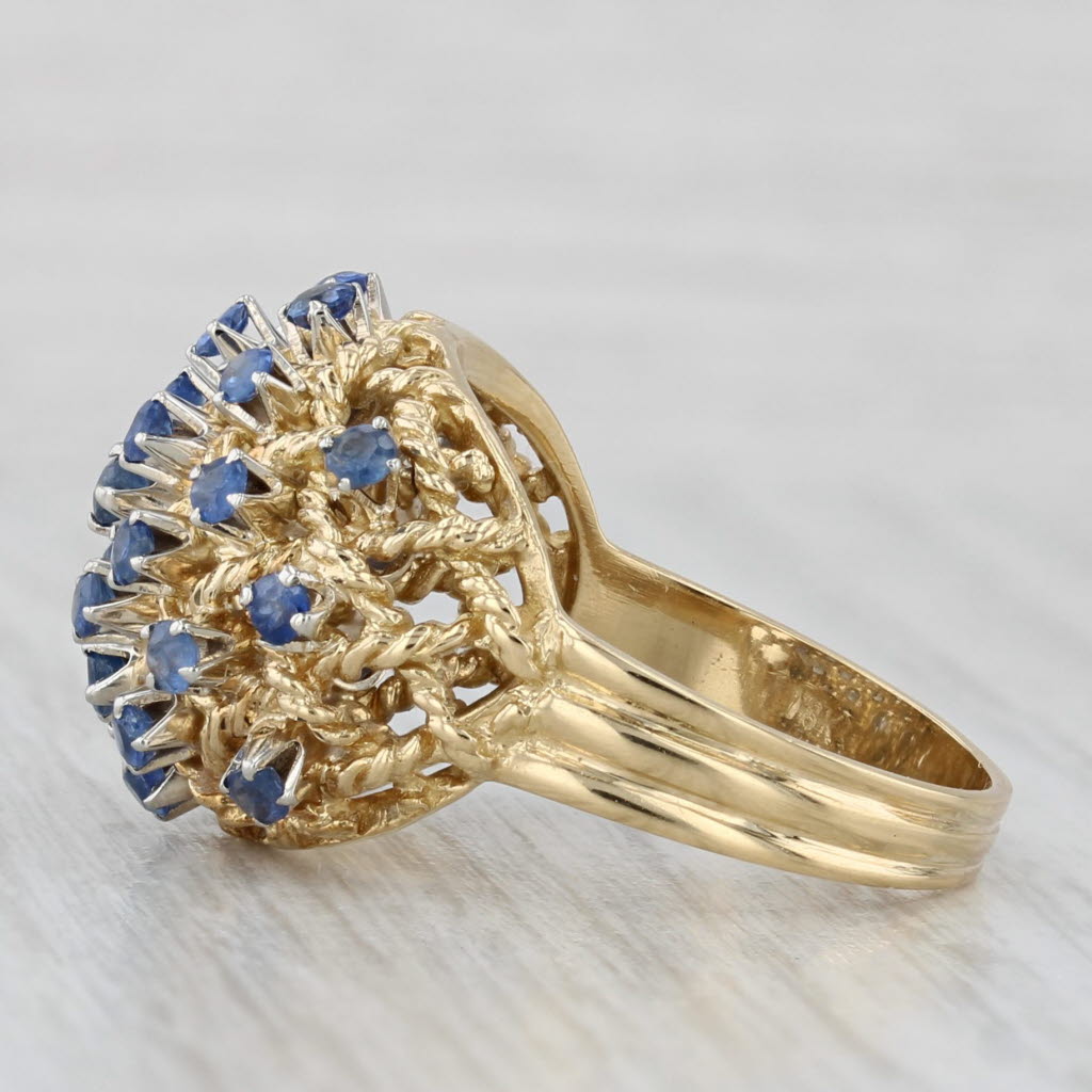 Light Gray 1.35ctw Blue Sapphire Cluster Ring 18k Yellow Gold Size 8 Cocktail