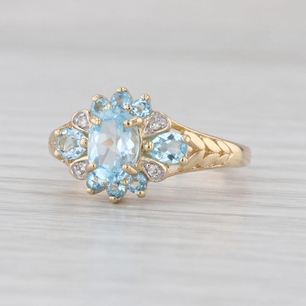 1.53ctw Blue Topaz Diamond Halo Ring 14k Yellow Gold Size 7