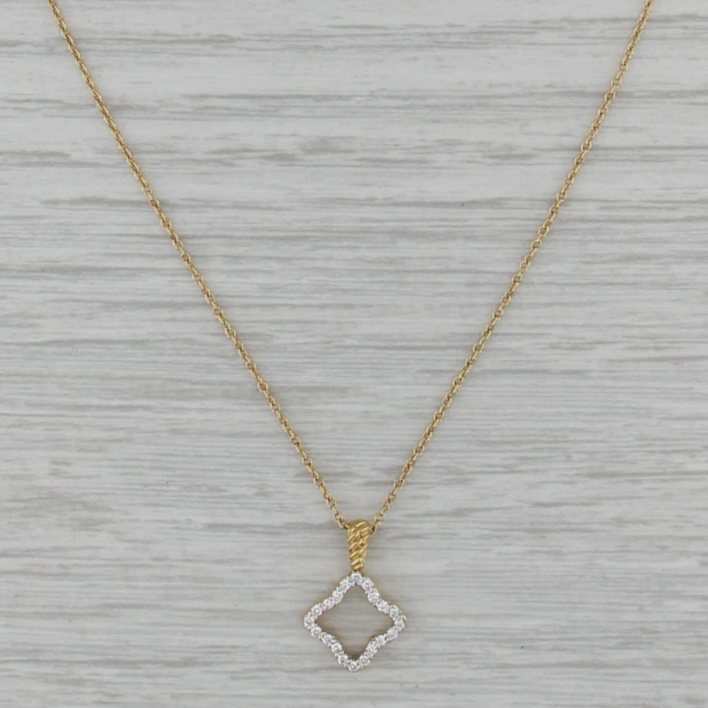 0.14ctw Diamond Flower Pendant Necklace 18k Yellow Gold 16-18" Cable Chain