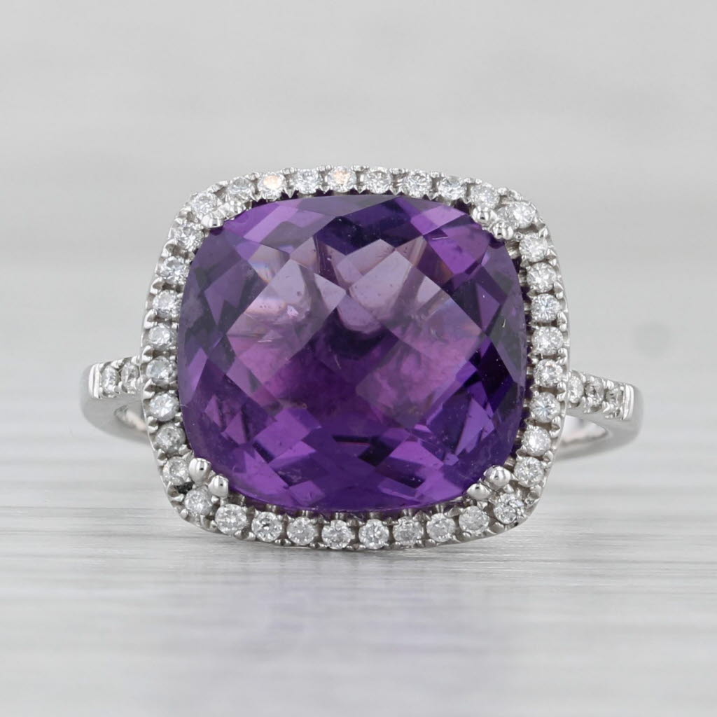 Light Gray 5ctw Amethyst Diamond Halo Ring 18k White Gold Size 6.75
