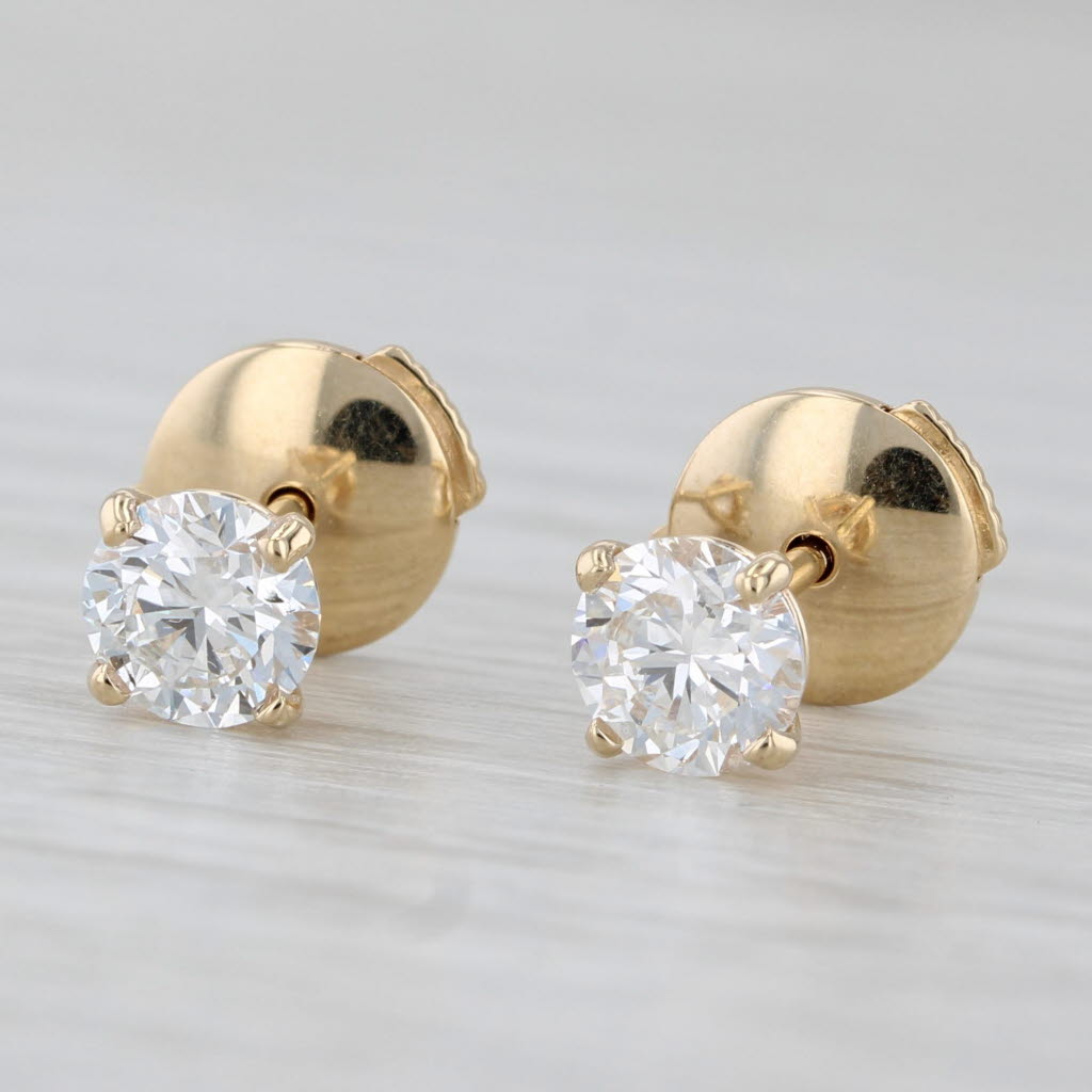 Light Gray New 1.03ctw Lab Grown Diamond Stud Earrings 14k Gold F VS1 Round Solitaires