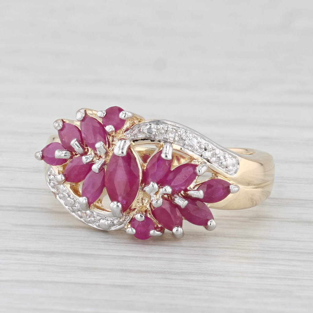 Light Gray 1.76ctw Ruby Cluster Diamond Ring 14k Yellow Gold Size 6