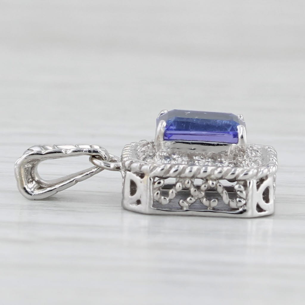 Light Gray 1.01ctw Tanzanite Diamond Halo Pendant 14k White Gold