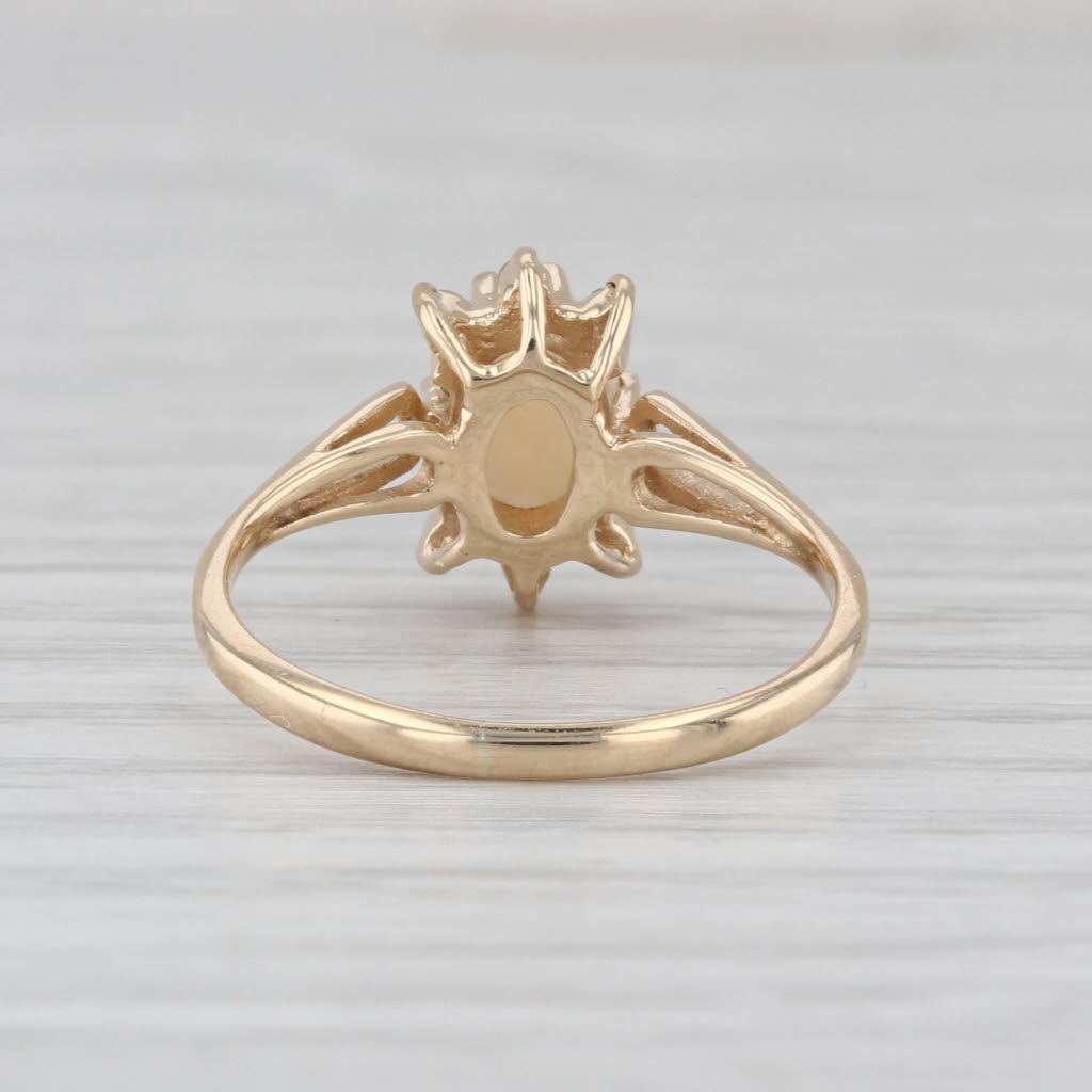 Oval Cabochon Opal Ring 10k Yellow Gold Size 6 Diamond Accents