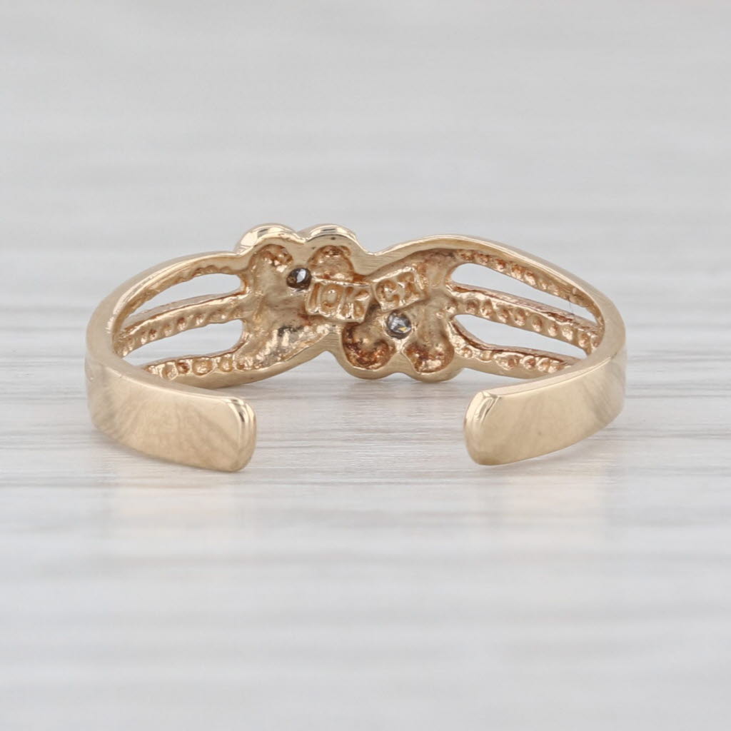 Diamond Accented Hearts Bypass Toe Ring 10k Yellow Gold Adjusable Size