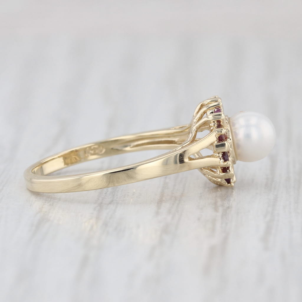 Cultured Pearl 0.24ctw Ruby Halo Ring 10k Yellow Gold Size 7.25